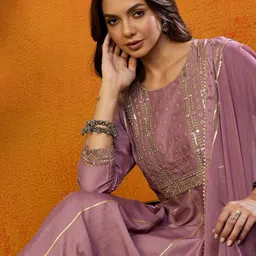 KALINI Floral Embroidered Regular Sequinned Kurta with Palazzos & With Dupatta image 2