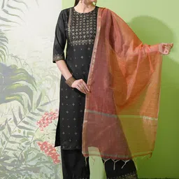 Vishudh Black Ethnic Motifs Printed Straight Kurta With Palazzos & Dupatta-picture-21