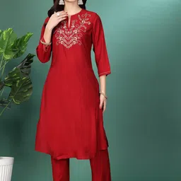 Nayam By Lakshita Floral Yoke Design Regular Sequinned Straight Kurta With Palazzos-41