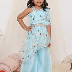 KID1 Girls Floral Embroidered Thread Work Organza A-Line Kurti With Palazzo-image-37
