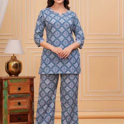 NEW4U Women Floral Printed Regular Pure Cotton Kurti with Palazzos-51