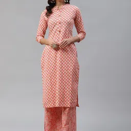 JC4U Floral Printed Mandarin Collar Regular Pure Cotton Kurta with Palazzos-picture-52