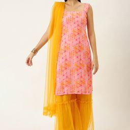 Ethnovog Abstract Dyed Kurta With Sharara & Dupatta-image-6