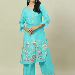 Rangriti Women Printed Flared Ethnic Palazzos-image-2