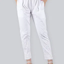 Seva Chikan Women Floral Embroidered Straight Cotton Trouser-27