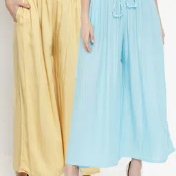 Clora Creation Women Beige & Blue Ethnic Wide Leg Palazzos Pack Of 2-picture-50