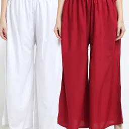 TAG 7 Pack Of 2 Women White & Maroon Flared Ethnic Palazzos-image-79