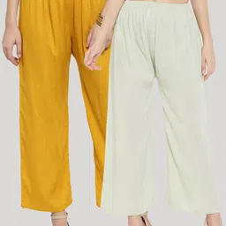 Clora Creation Women Yellow & Green Ethnic Straight Palazzos Pack of 2-image-12