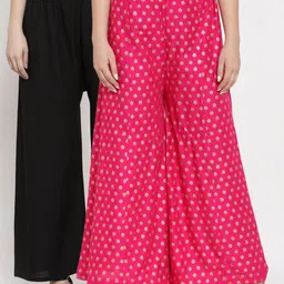 Miaz Lifestyle Women Pack Of 2 Black & Pink Solid Palazzos-15