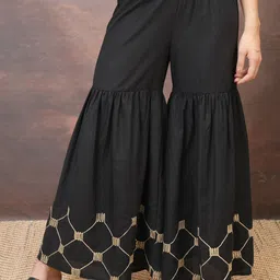 Vishudh Black Hem Design Flared Ethnic Palazzos-picture-29