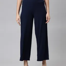 Go Colors Women Navy Blue Knitted Palazzos-picture-17