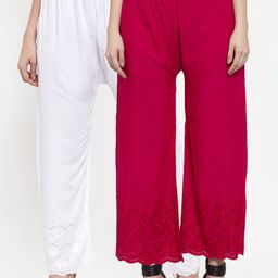 Miaz Lifestyle Women Pack of 2 Pink & White Embroidered Wide Leg Palazzos-picture-34