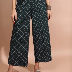 Vishudh Women Checked Ethnic Cotton Palazzos-image-45