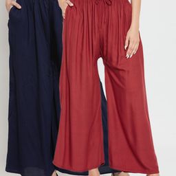 Clora Creation Women Pack Of 2 Solid Flared Palazzo-image-22