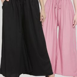Clora Creation Women Pack Of 2 Solid Flared Palazzo-27