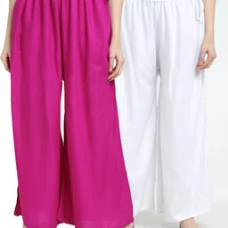 TAG 7 Women Pink & White Pack Of 2 Flared Ethnic Palazzos-image-67