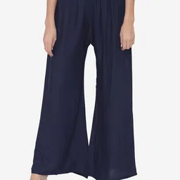 N-Gal Women Navy Blue Knitted Palazzos-image-77