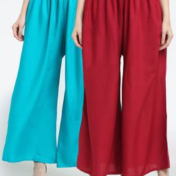 TAG 7 Women Pack of 2 Maroon & Blue Flared Palazzos-picture-44