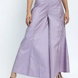 Vishudh Women Mauve & Silver-Toned Ethnic Motifs Printed Flared Palazzos-15