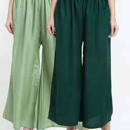 TAG 7 Women Pack of 2 Green Flared Ethnic Palazzos-53