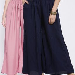 Clora Creation Women Pack Of 2 Solid Flared Palazzo-10