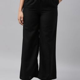 Go Colors Women Black Solid Linen Palazzos-picture-58