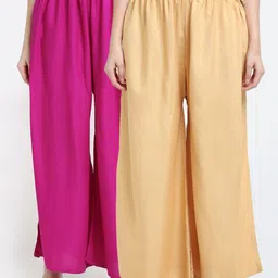 TAG 7 Women Pack Of 2 Beige & Pink Solid Flared Palazzos-picture-20