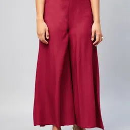 InWeave Women Maroon Solid Flared Palazzos-image-16