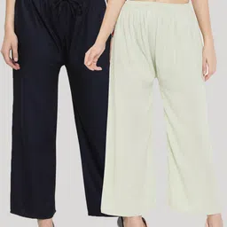 Clora Creation Pack of 2 Women Navy Blue & Green Straight Fit Palazzos-image-74