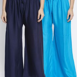 GRACIT Women Pack of 2 Navy Blue & Blue  Ethnic Palazzos-image-15