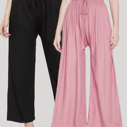 Clora Creation Women Pack of 2 Pink & BlackFlared Ethnic Palazzos-image-100