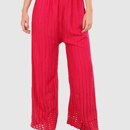 Trendzmy Women Pink Flared Ethnic Palazzos-39