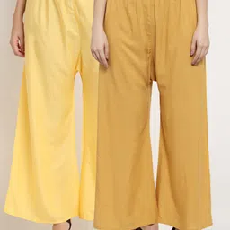 Miaz Lifestyle Women Set Of 2 Yellow & Beige Flared Knitted Ethnic Palazzos-image-71