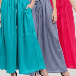 Clora Creation Women Blue & Pink 3 Knitted Ethnic Palazzos-image-75