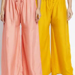 GRACIT Women Pack of 2 Peach-Coloured & Yellow Ethnic Palazzos-image-49