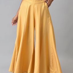 elleven Women Gold-Toned Crepe Ethnic Palazzos-image-1