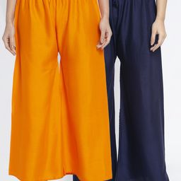 GRACIT Women Orange & Navy Blue Pack of 2 Solid Ethnic Palazzos-image-28
