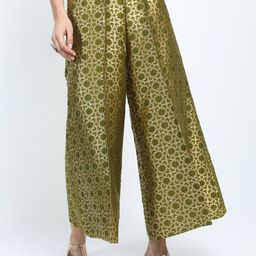 Vishudh Women Olive Green & Gold-Toned Ethnic Motifs Printed Straight Palazzos-27