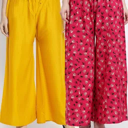 GRACIT Women Yellow & Pink Pack of 2 Printed Flared Knitted Ethnic Palazzos-image-92