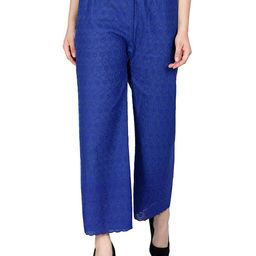 Trendzmy Women Blue Floral Embroidered Flared Handloom Palazzos-image-1
