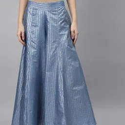 AURELIA Women Blue & Silver Printed Flared Palazzos-picture-22