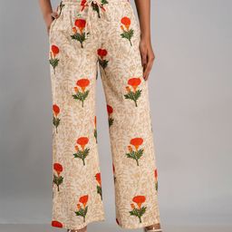 MAUKA Women Cream-Coloured & Red Floral Printed Palazzos-picture-14