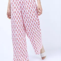 Vishudh Women Off White & Coral Ethnic Motifs Printed Palazzos-image-75