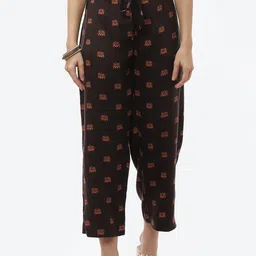 Biba Women Brown Printed Cropped Palazzos-image-8