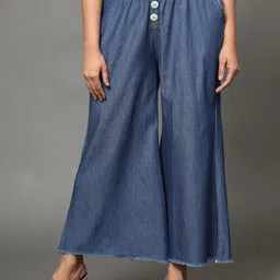 AngelFab Chambray Cropped Cotton Denim Palazzos-image-6