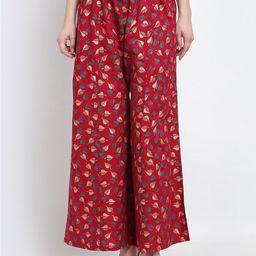 GRACIT Women Maroon & Green Floral Printed Flared Knitted Palazzos-image-78