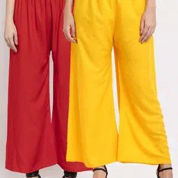 Miaz Lifestyle Women Yellow & Red 2 Flared Solid Palazzos-image-12