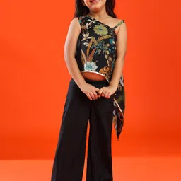 TALES & STORIES Girls Floral Printed Asymmetric Neck Top with Palazzos-picture-35