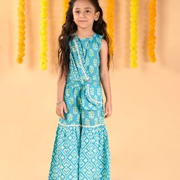 Budding Bees Girls Ethnic Motifs Printed Pure Cotton Top With Palazzos-image-88