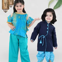 BownBee Girls Blue & Yellow Embellished Top with Palazzos-33